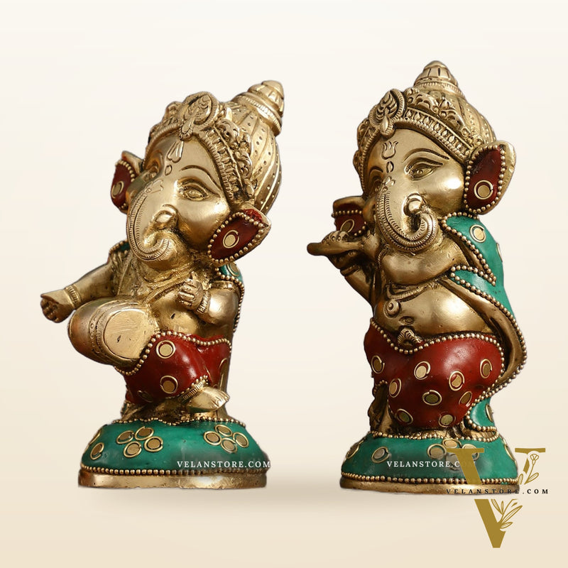 Baby Ganesha Brass Idols pair 5 " Stonework
