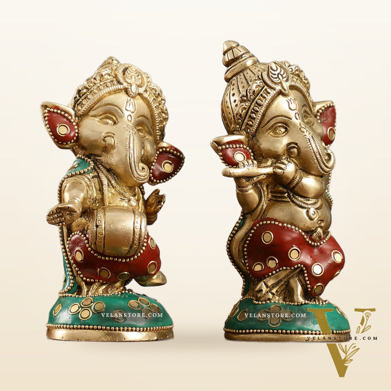 Baby Ganesha Brass Idols pair 5 " Stonework