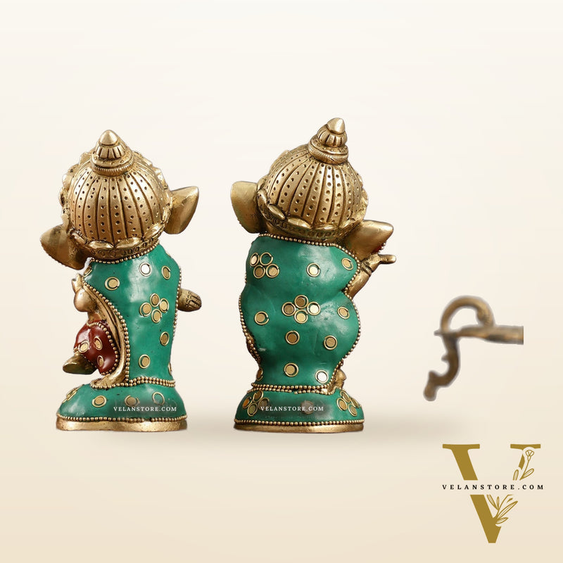 Baby Ganesha Brass Idols pair 5 " Stonework