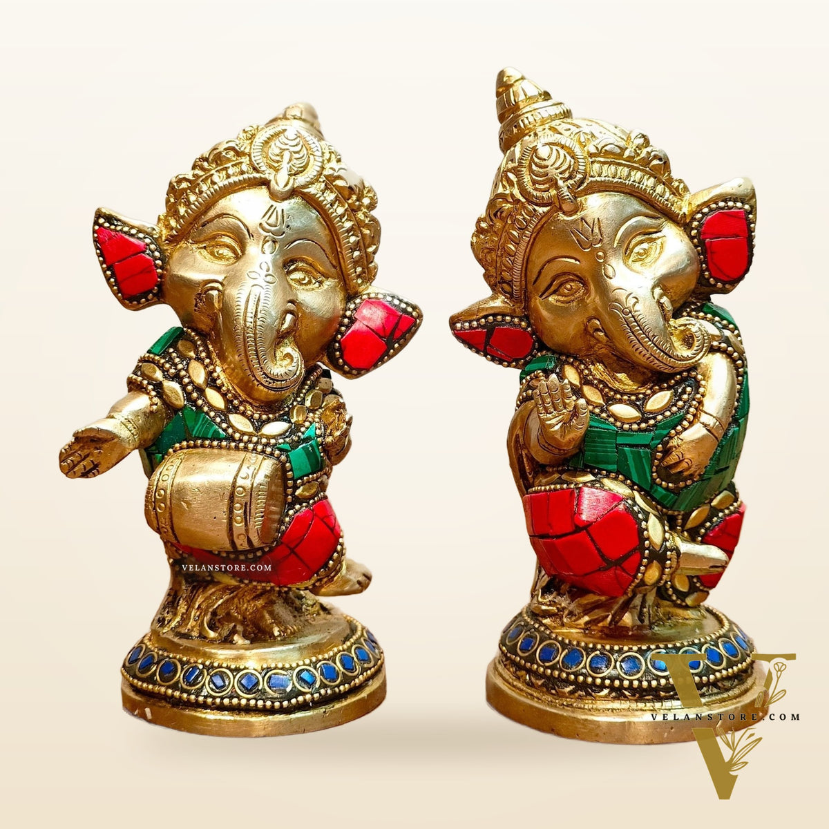 Baby Ganesha Brass Idols pair 5 " Stonework