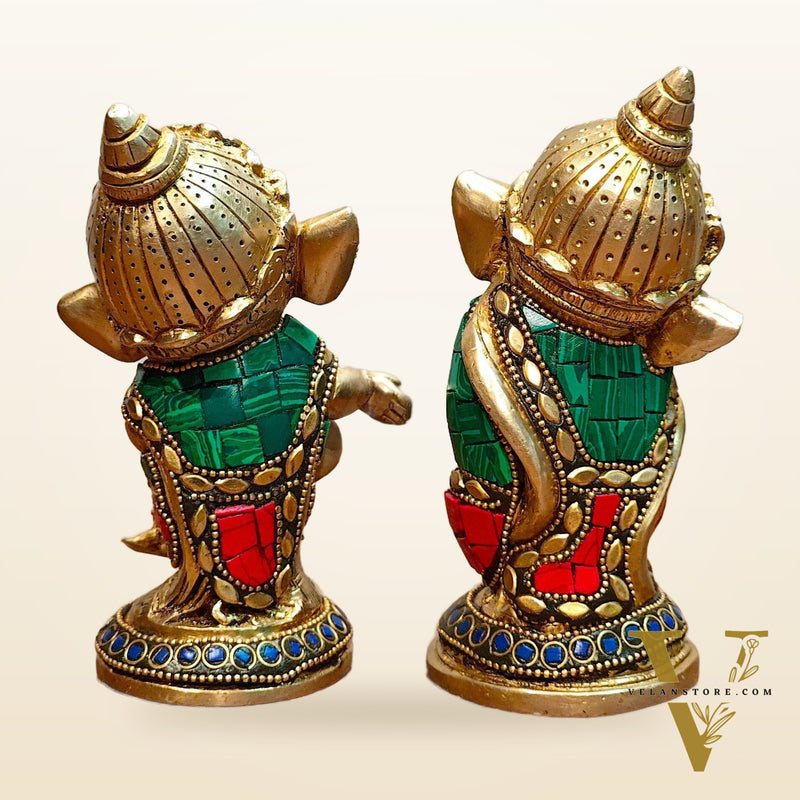 Baby Ganesha Brass Idols pair 5 " Stonework