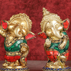Baby Ganesha Brass Idols pair 5 " Stonework