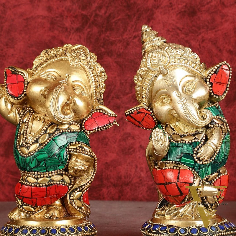 Baby Ganesha Brass Idols pair 5 " Stonework