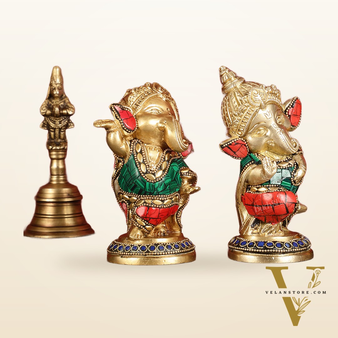 Baby Ganesha Brass Idols pair 5 " Stonework