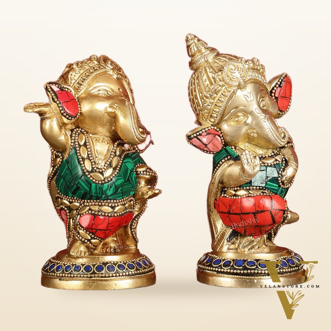 Baby Ganesha Brass Idols pair 5 " Stonework