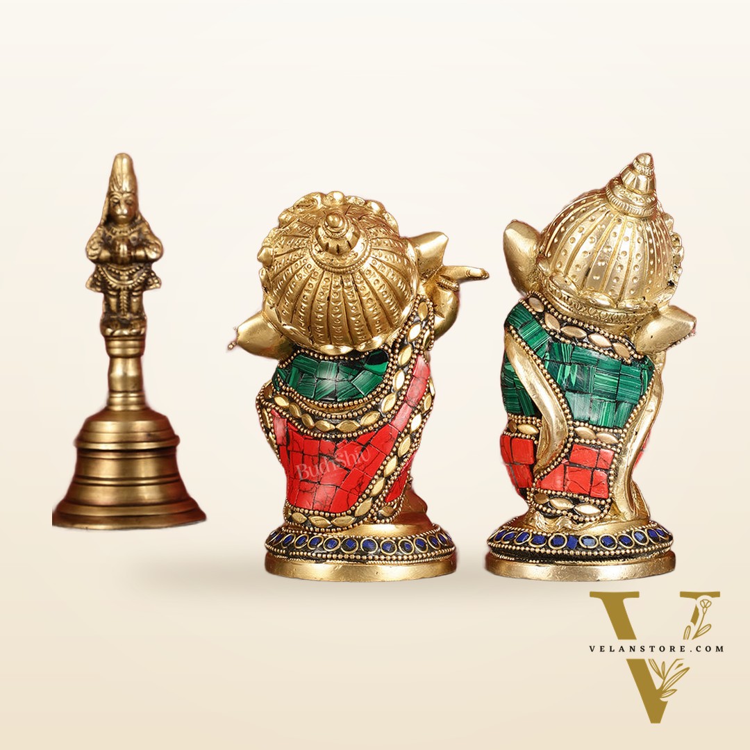 Baby Ganesha Brass Idols pair 5 " Stonework