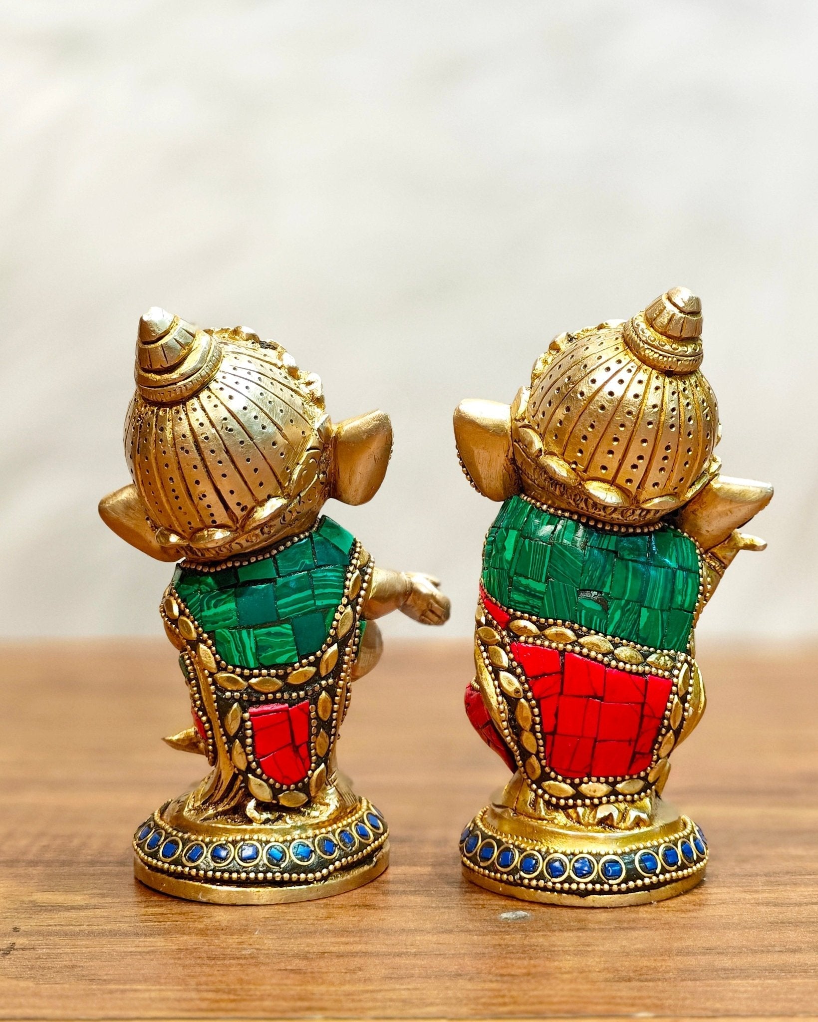 Baby Ganesha Brass Idols pair 5 " Stonework
