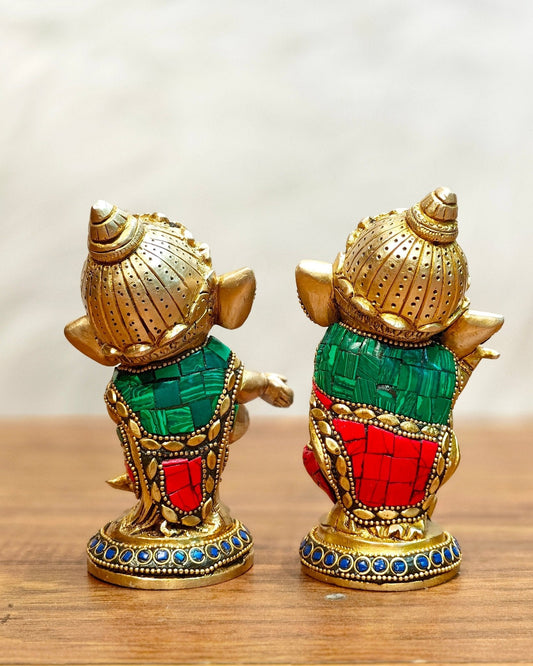 Baby Ganesha Brass Idols pair 5 " Stonework