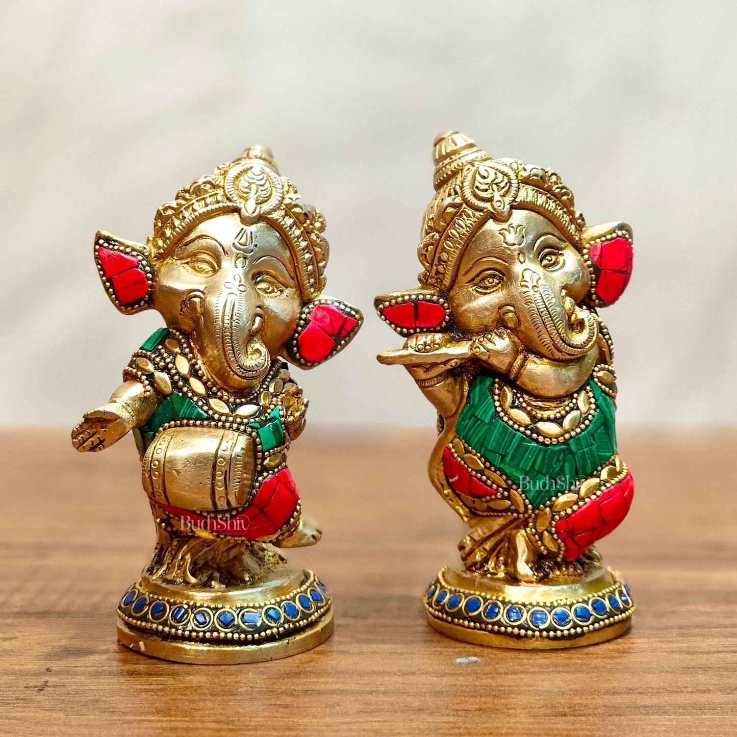 Baby Ganesha Brass Idols pair 5 " Stonework
