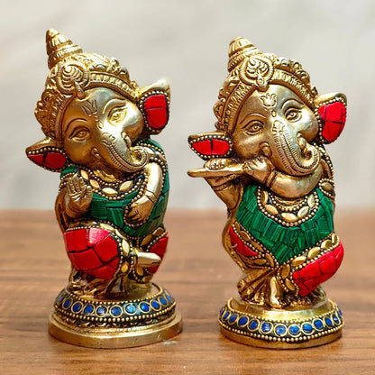 Baby Ganesha Brass Idols pair 5 " Stonework