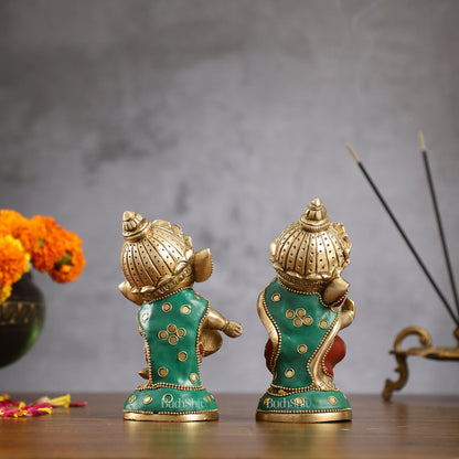 Baby Ganesha Brass Idols pair 5 " Stonework