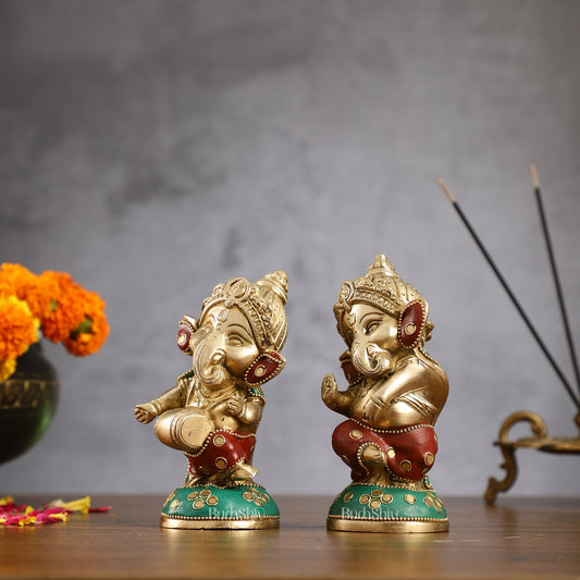 Baby Ganesha Brass Idols pair 5 " Stonework