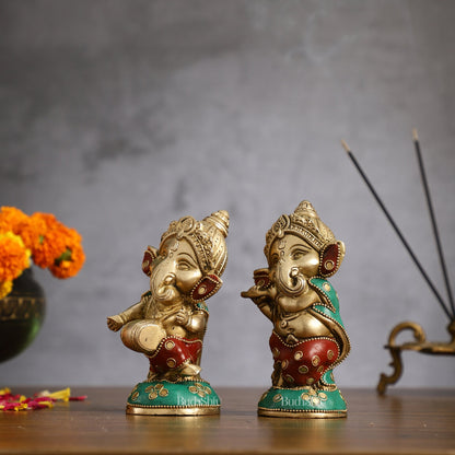 Baby Ganesha Brass Idols pair 5 " Stonework