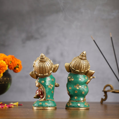 Baby Ganesha Brass Idols pair 5 " Stonework