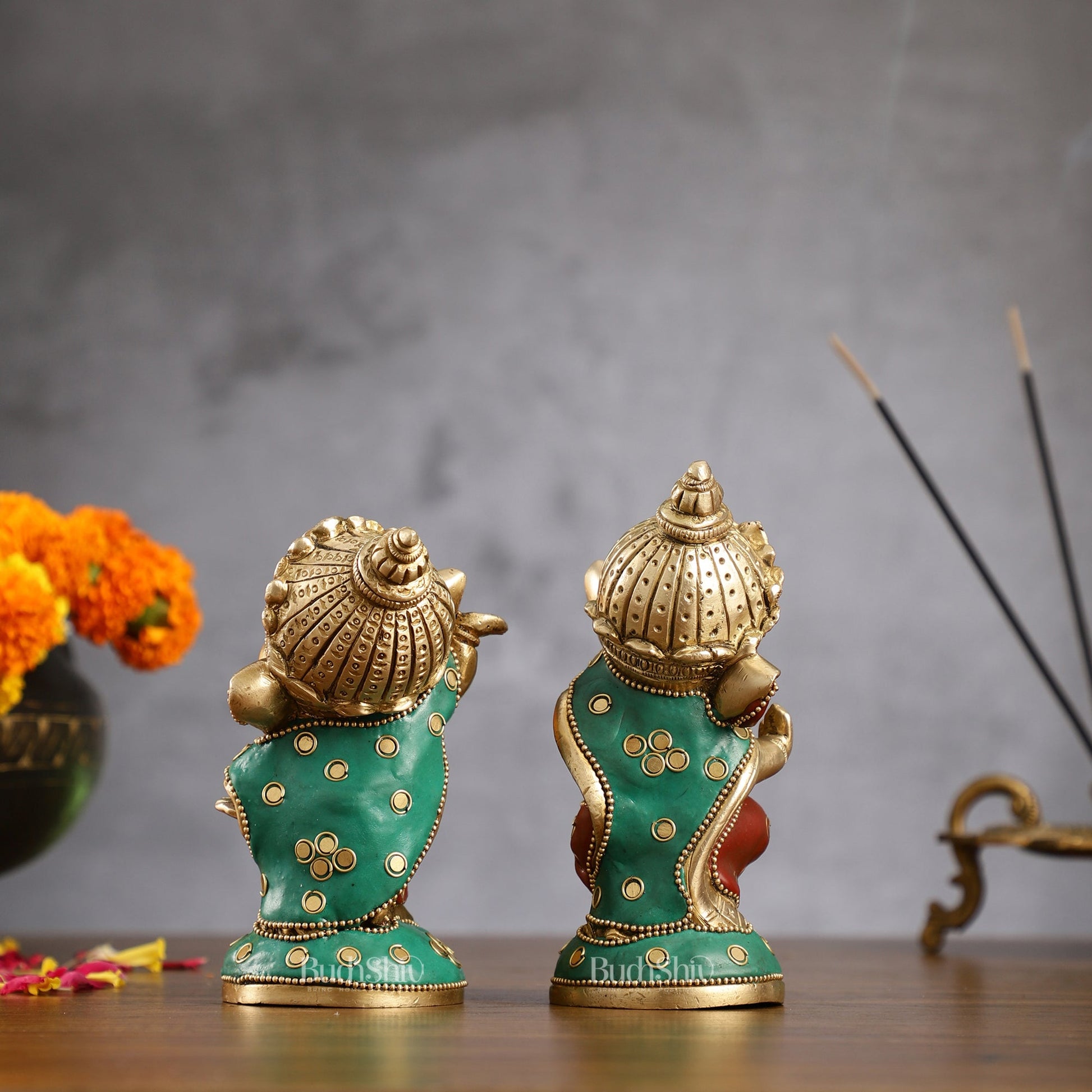 Baby Ganesha Brass Idols pair 5 " Stonework