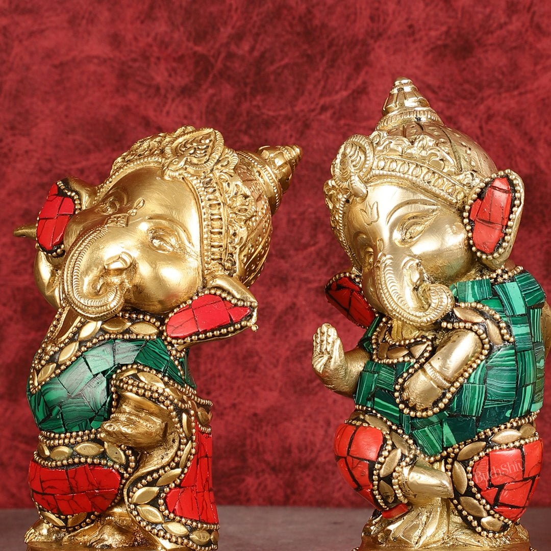 Baby Ganesha Brass Idols pair 5 " Stonework