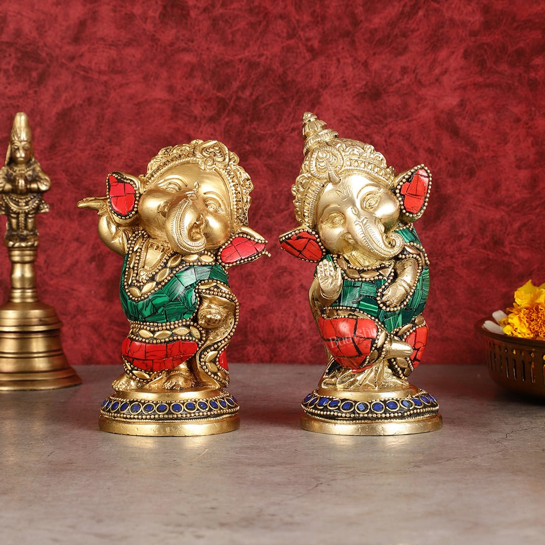 Baby Ganesha Brass Idols pair 5 " Stonework