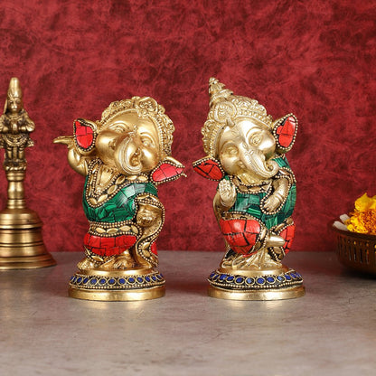 Baby Ganesha Brass Idols pair 5 " Stonework