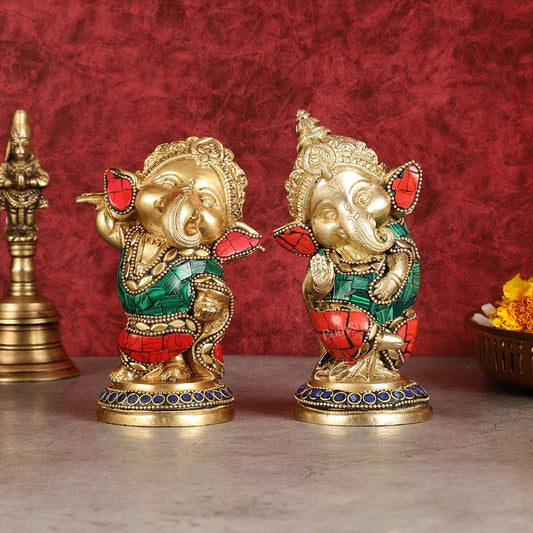 Baby Ganesha Brass Idols pair 5 " Stonework