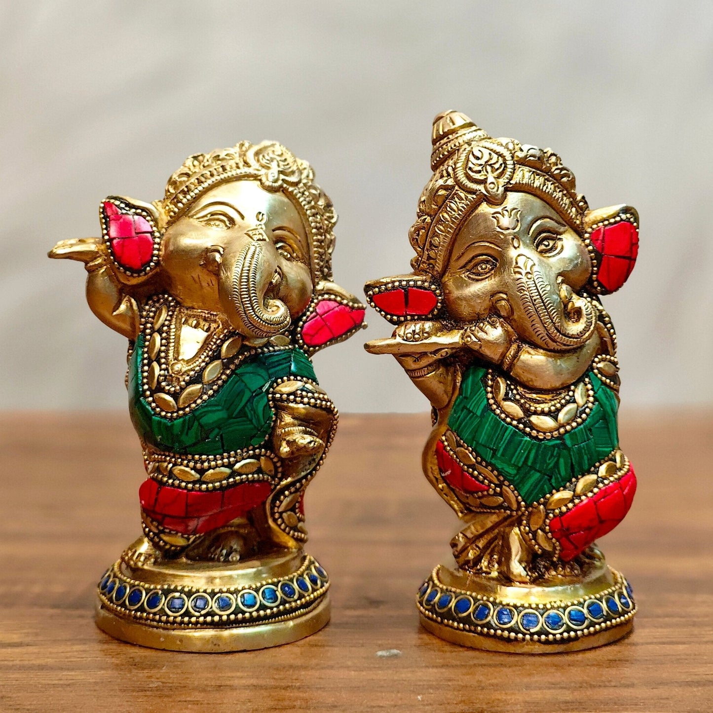 Baby Ganesha Brass Idols pair 5 " Stonework