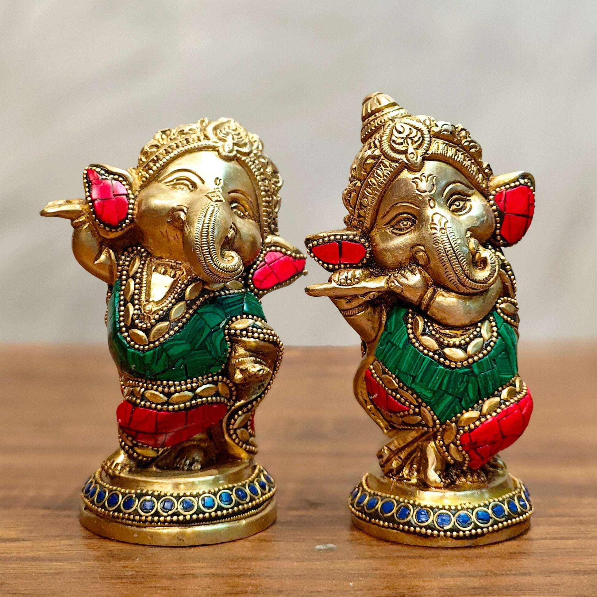 Baby Ganesha Brass Idols pair 5 " Stonework