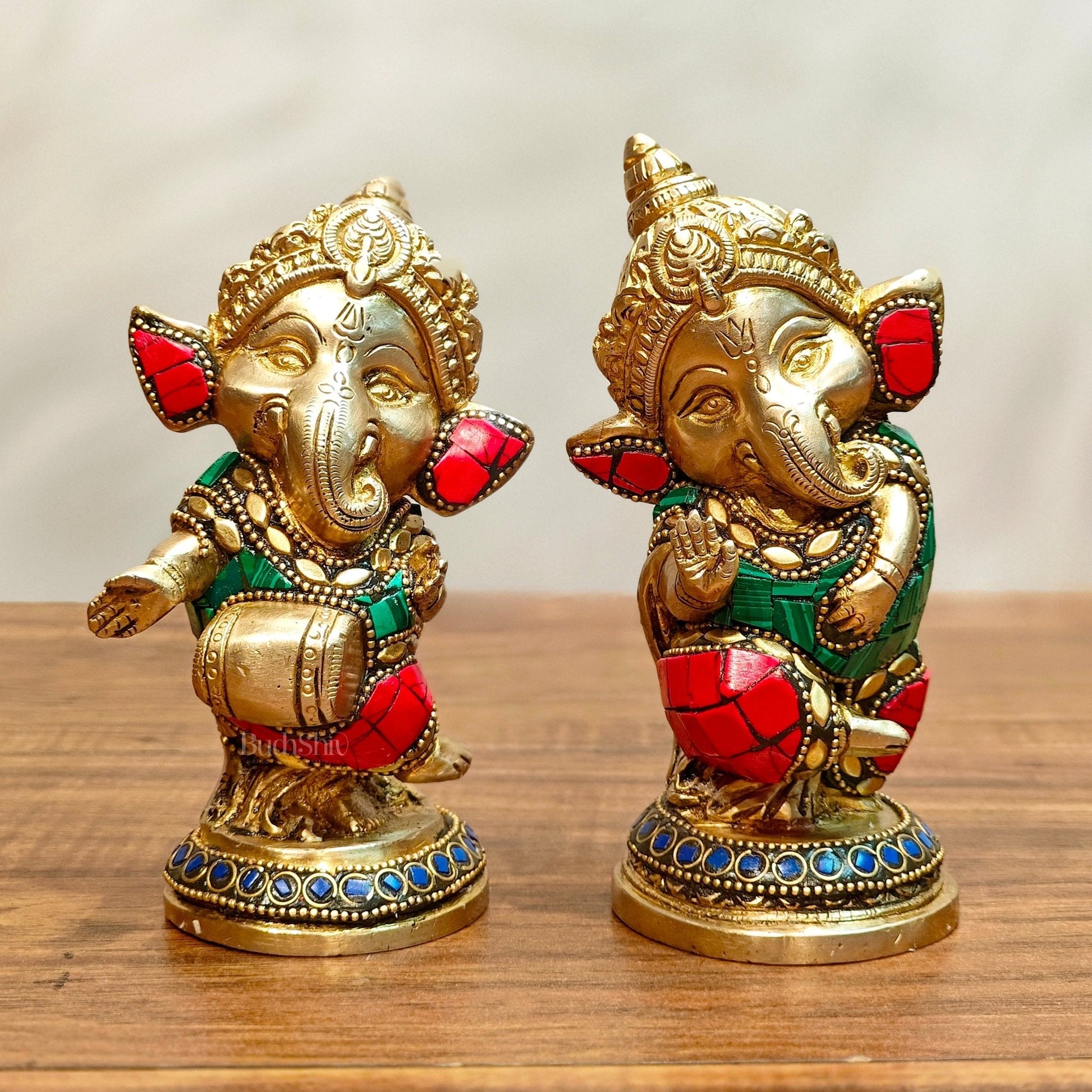 Baby Ganesha Brass Idols pair 5 " Stonework
