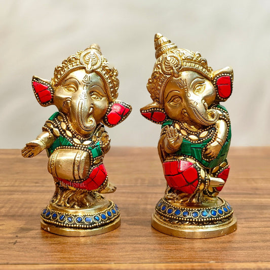 Baby Ganesha Brass Idols pair 5 " Stonework