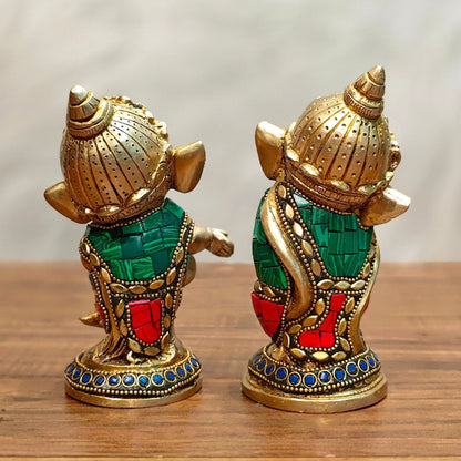 Baby Ganesha Brass Idols pair 5 " Stonework