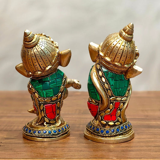 Baby Ganesha Brass Idols pair 5 " Stonework