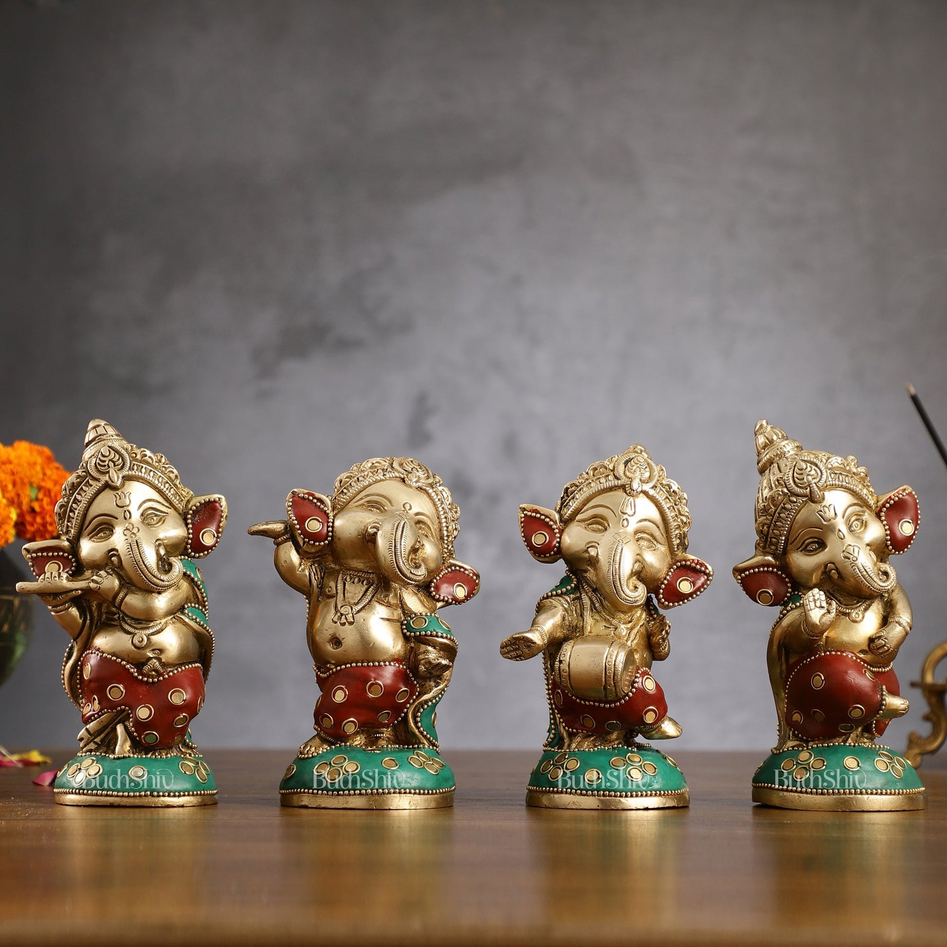 Baby Ganesha Brass Idols set 5 " Stonework