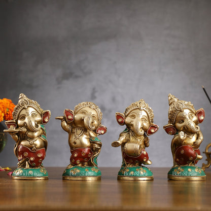 Baby Ganesha Brass Idols set 5 " Stonework