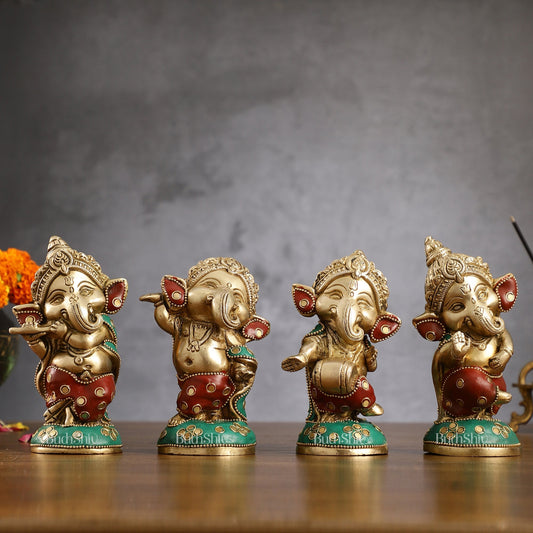 Baby Ganesha Brass Idols set 5 " Stonework