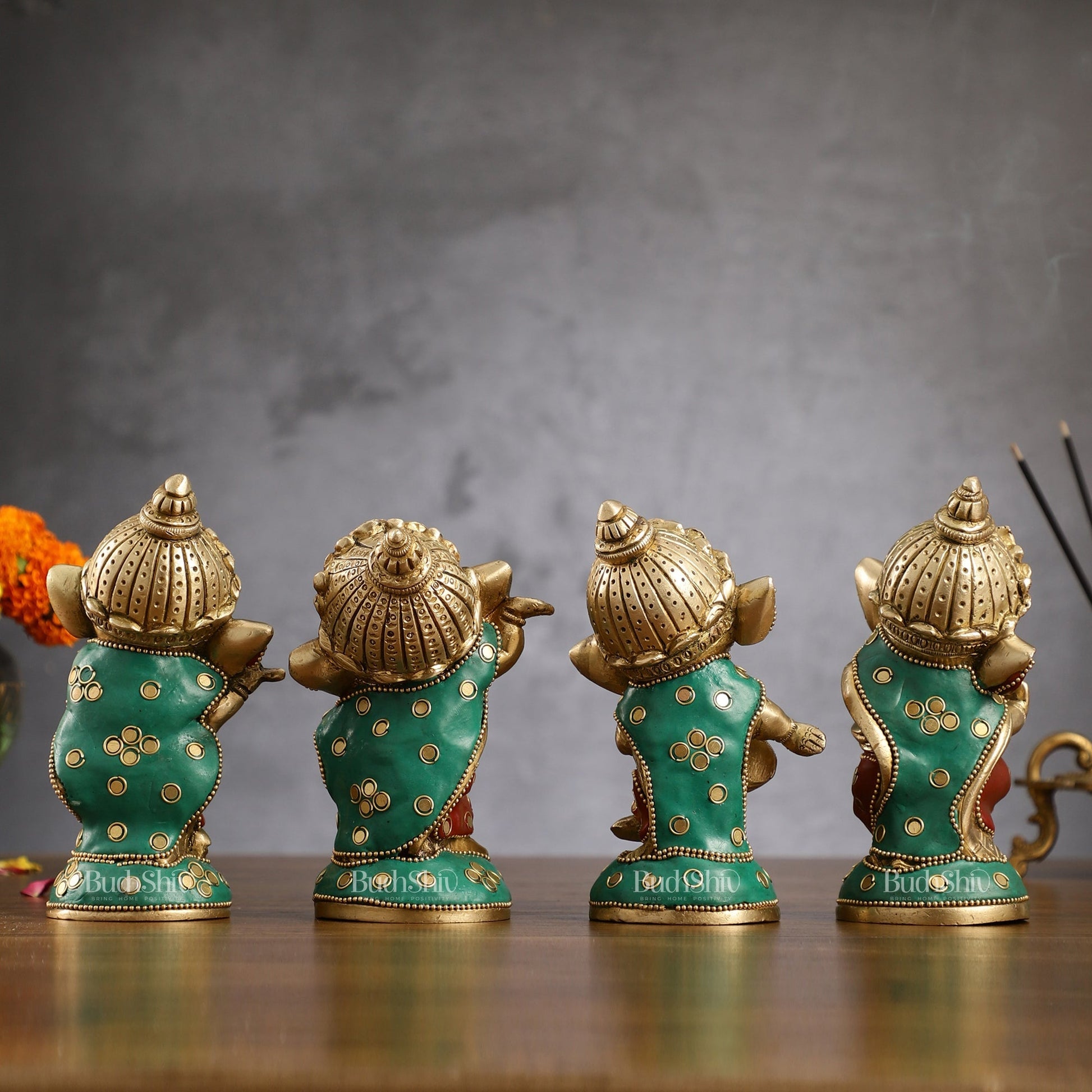 Baby Ganesha Brass Idols set 5 " Stonework