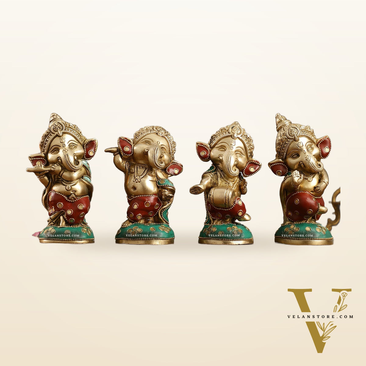 Baby Ganesha Brass Idols set 5 " Stonework