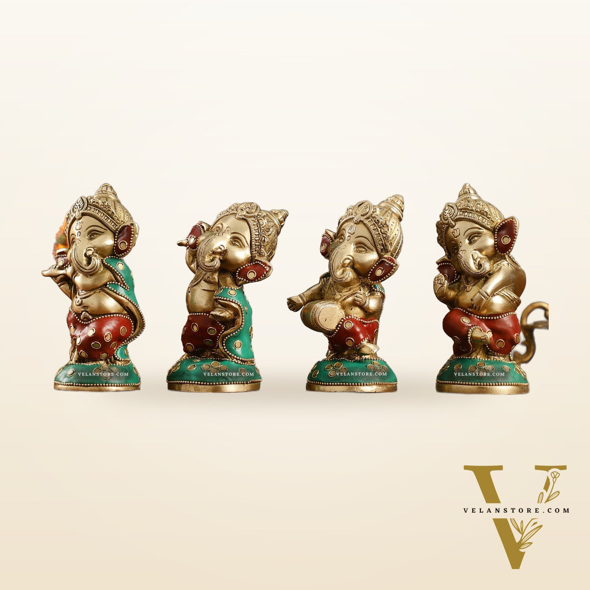 Baby Ganesha Brass Idols set 5 " Stonework