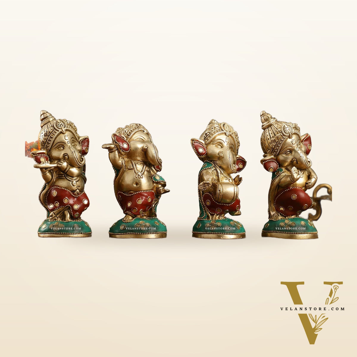 Baby Ganesha Brass Idols set 5 " Stonework
