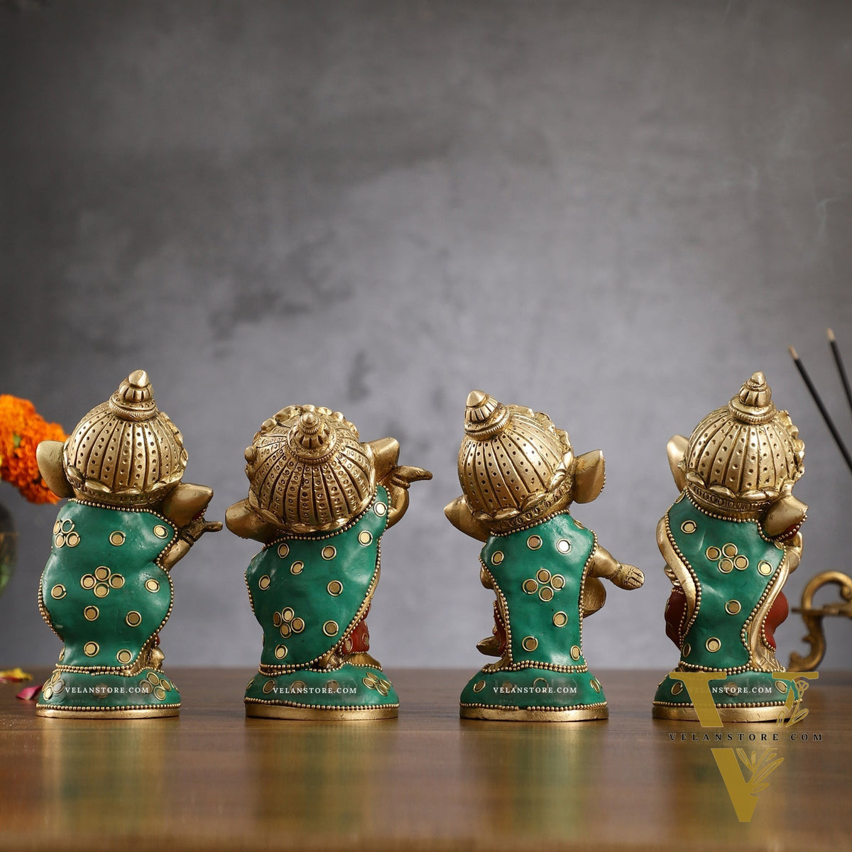 Baby Ganesha Brass Idols set 5 " Stonework