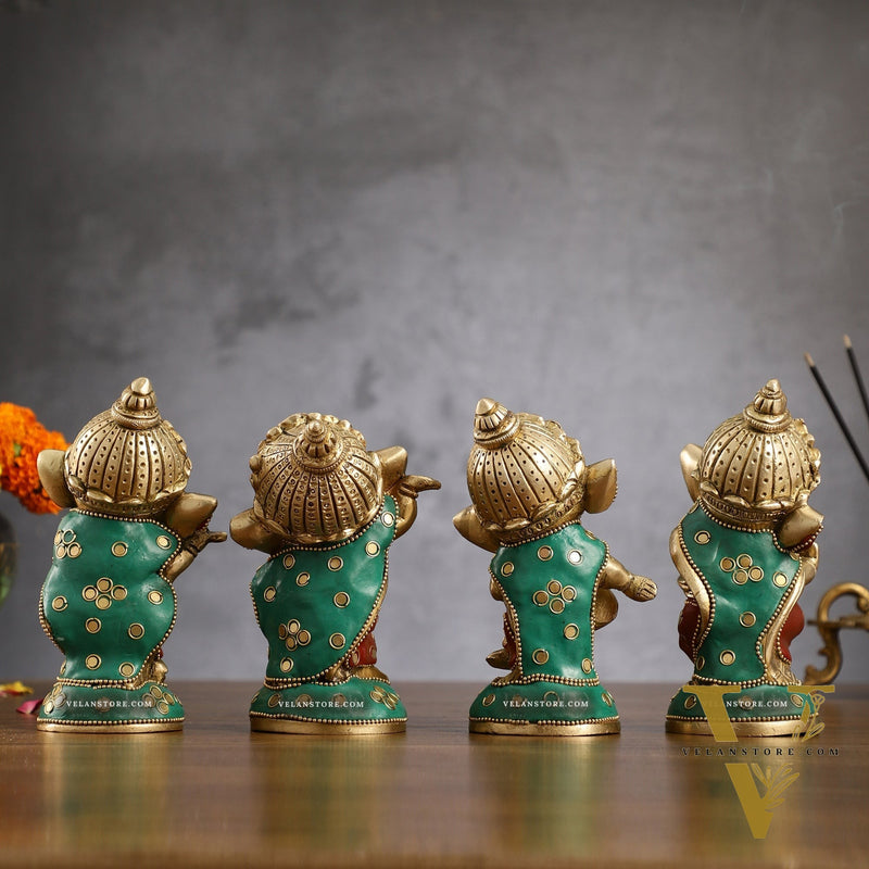 Baby Ganesha Brass Idols set 5 " Stonework