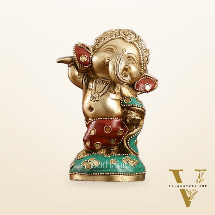 Baby Ganesha Brass Idols set 5 " Stonework
