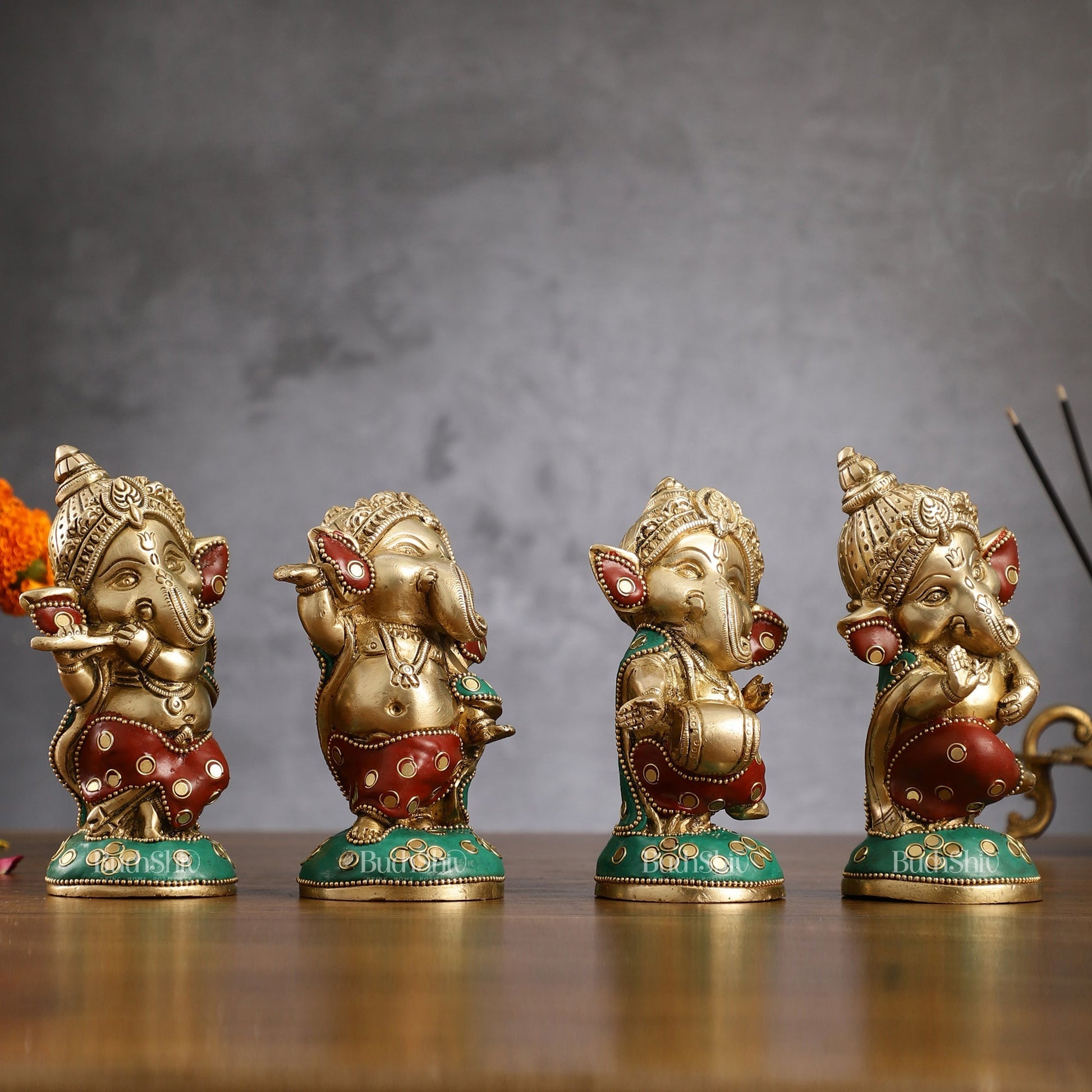 Baby Ganesha Brass Idols set 5 " Stonework