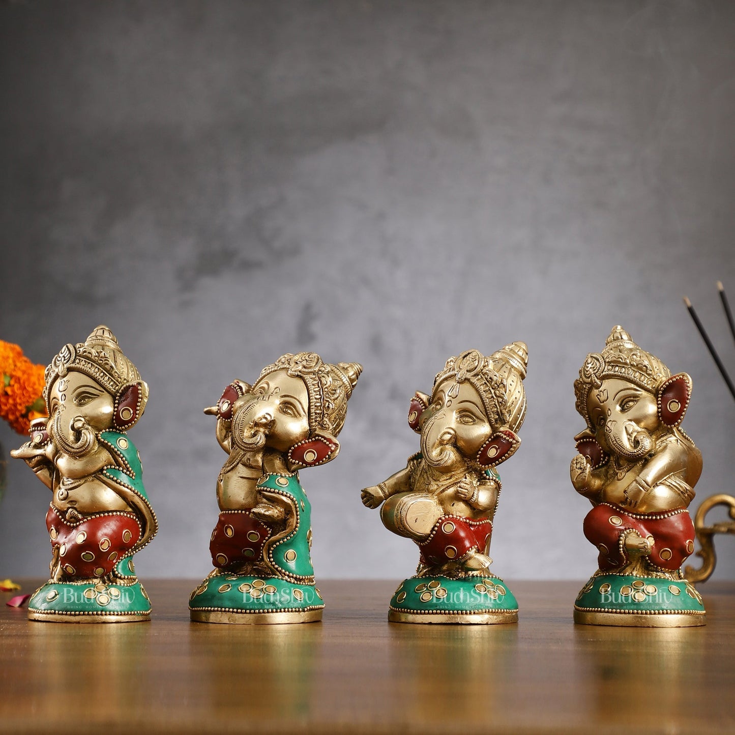 Baby Ganesha Brass Idols set 5 " Stonework