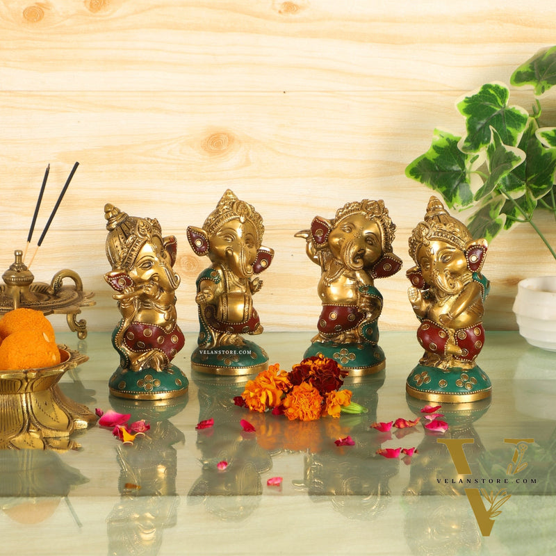 Baby Ganesha Brass Idols set 5 " Stonework