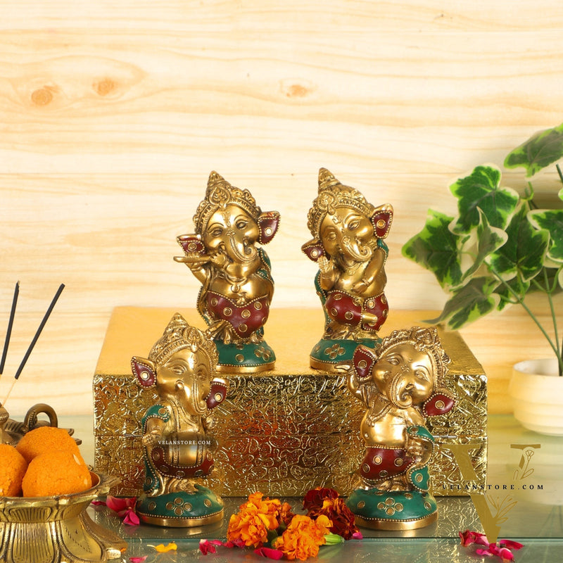 Baby Ganesha Brass Idols set 5 " Stonework