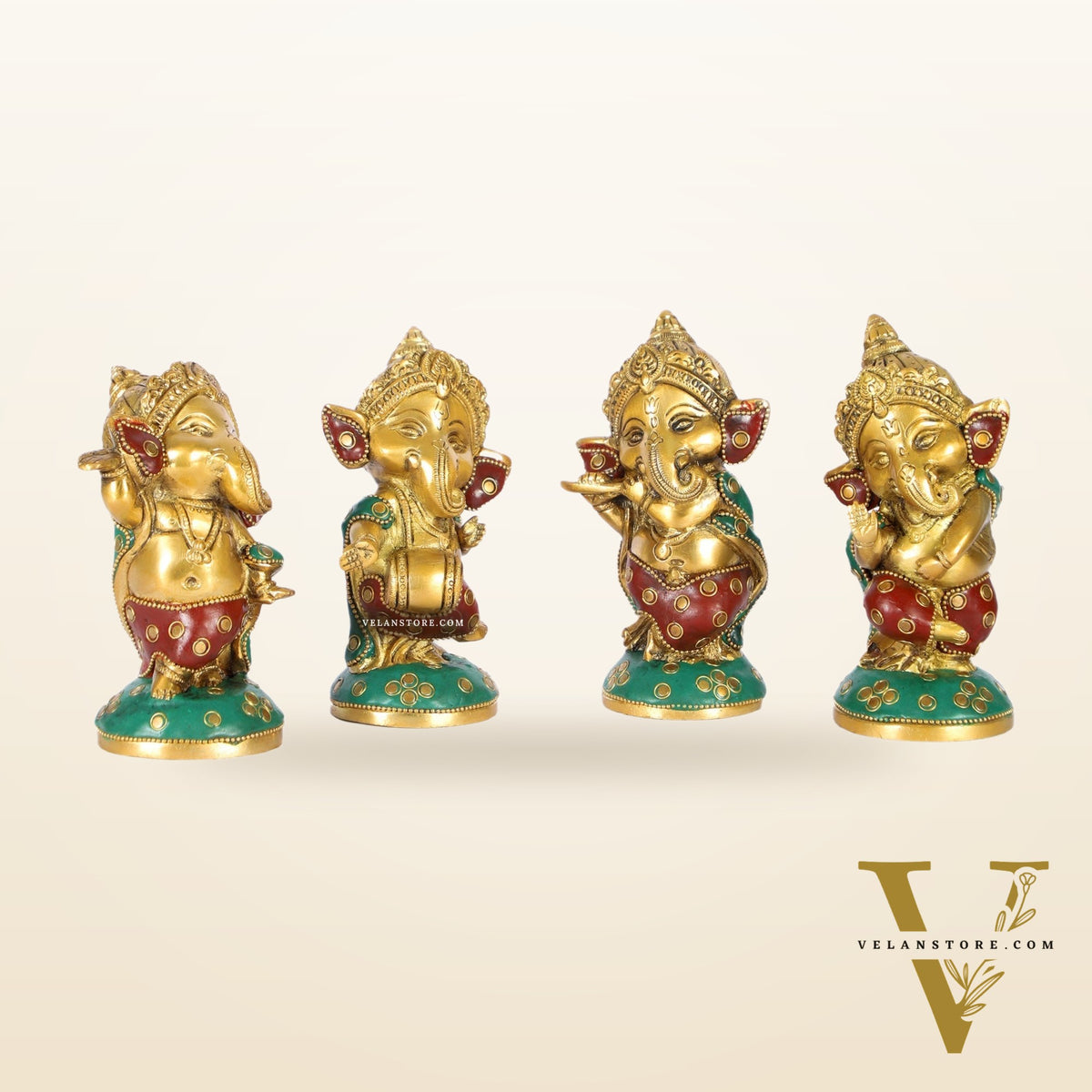 Baby Ganesha Brass Idols set 5 " Stonework