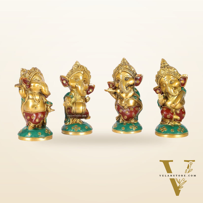 Baby Ganesha Brass Idols set 5 " Stonework