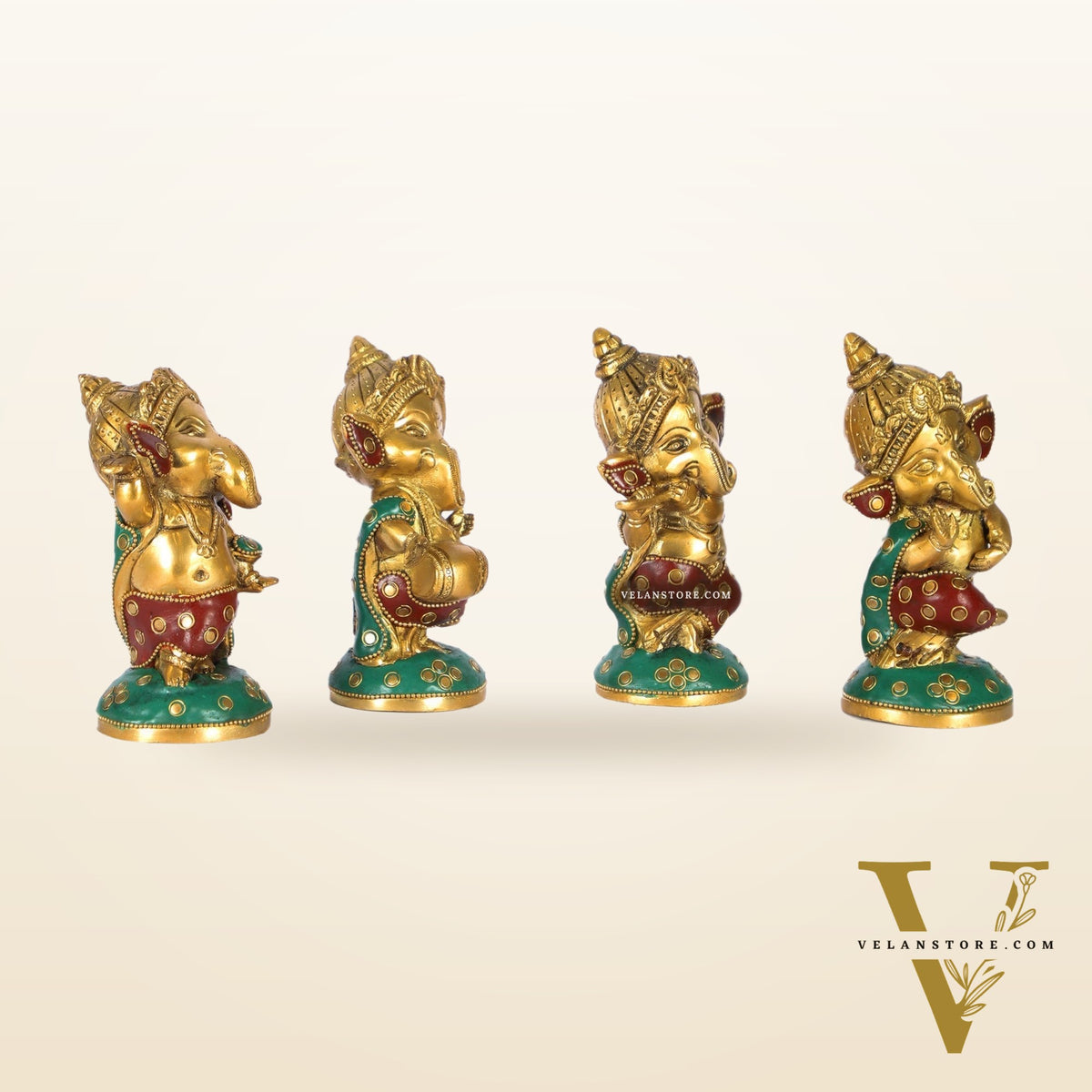 Baby Ganesha Brass Idols set 5 " Stonework