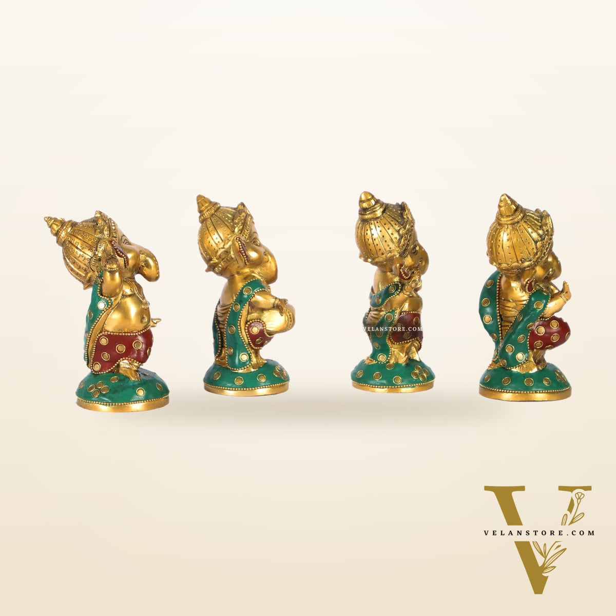Baby Ganesha Brass Idols set 5 " Stonework