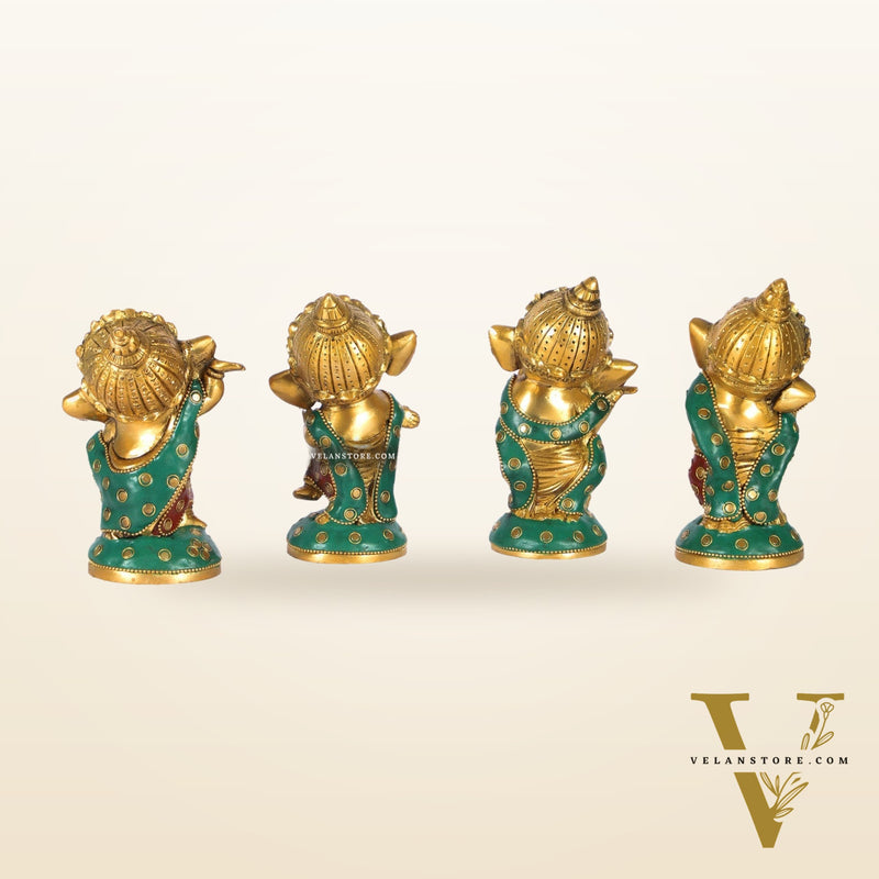 Baby Ganesha Brass Idols set 5 " Stonework