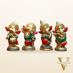 Baby Ganesha Brass Idols set 5 " Stonework