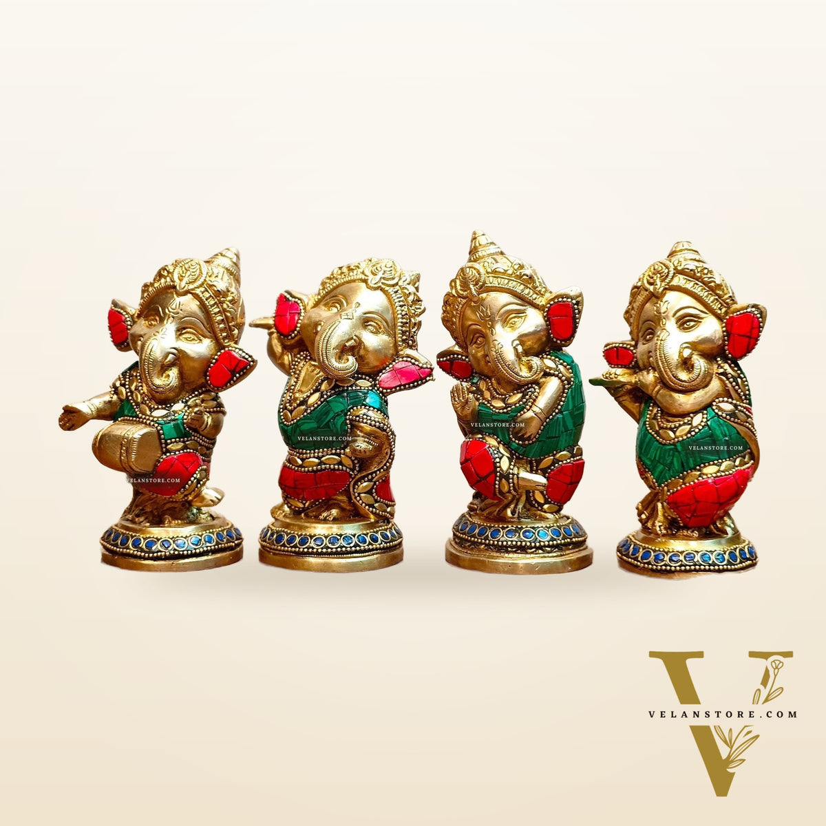 Baby Ganesha Brass Idols set 5 " Stonework